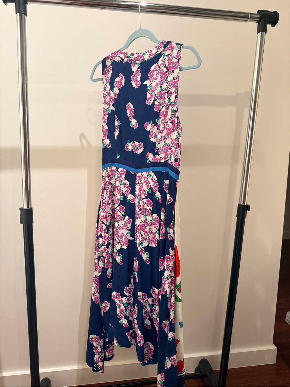 Anthropologie Maeve Navy & Multicolor Floral Wrap Midi Dress - Picture 3 of 7